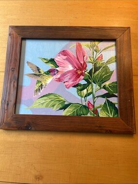 Vintage paint by number, hummingbird and hibiscus flour